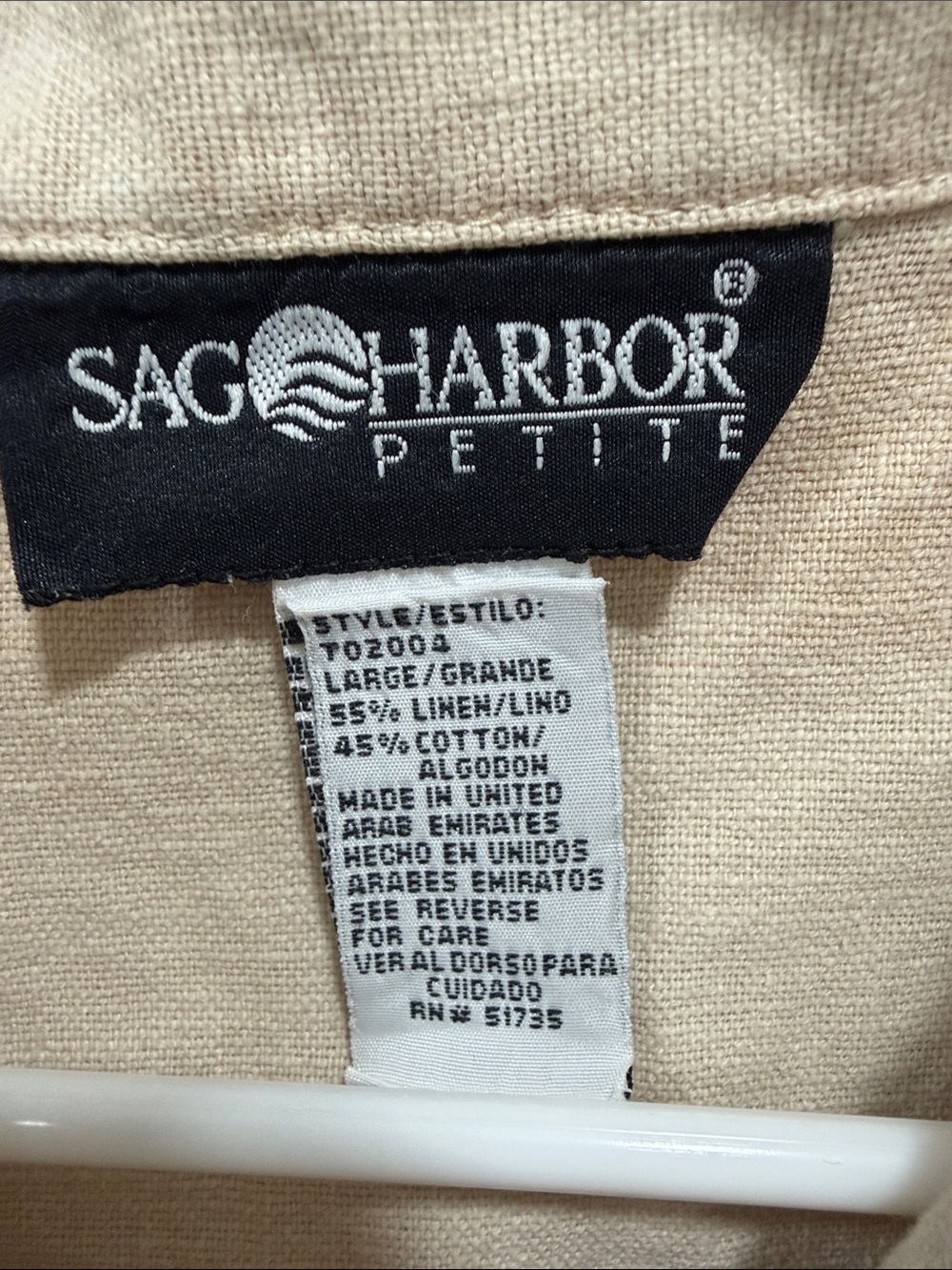 Sag Harbor Beige Short-Sleeve Linen Blend Button Front Shirt Medium - Picture 5 of 5